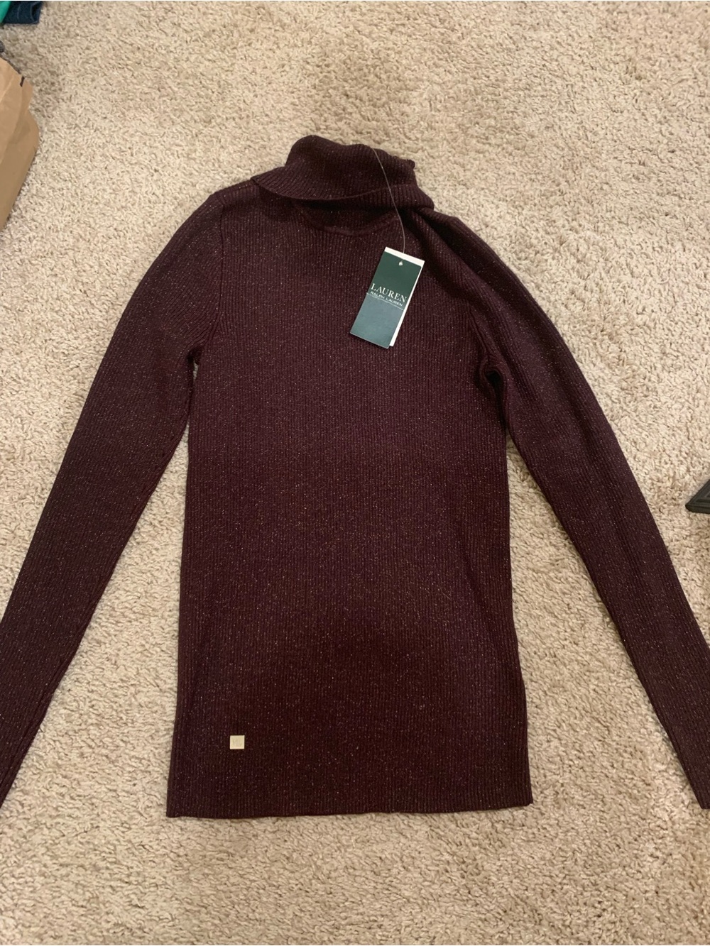 Ralph Lauren Women's Burgundy Metallic Turtleneck Sweater
